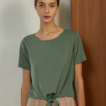 Reversible Tie-Waist Blouse with green floral prints and light green