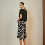 Reversible Cropped Wide Leg Pants with black floral prints and black