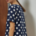Reversible Basic Blouse I with navy polka dots and solid beige