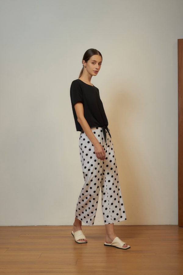 Reversible Signature Pants with bw polka dots and solid beige