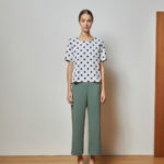 Reversible Signature Pants with green floral prints and light green