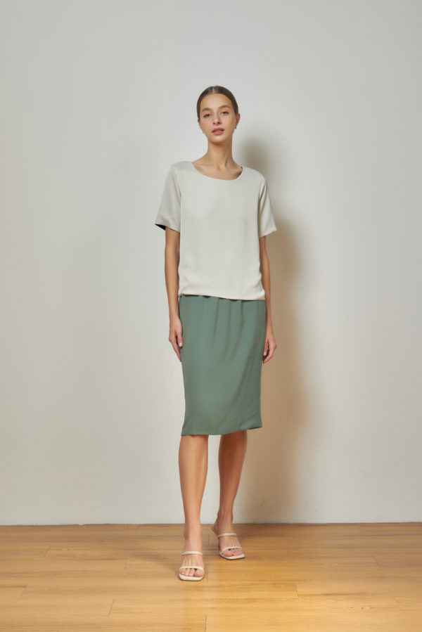 Reversible Midi Pencil Skirt with light green and black