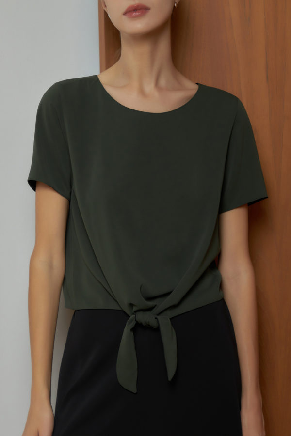 Reversible Tie-Waist Blouse with dark green and black (reverse side)