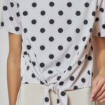 Reversible Tie-Waist Blouse with bw polka dots and solid beige (reverse side)