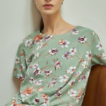 Reversible Tie-Waist Blouse with green floral prints and light green