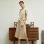 Reversible Cropped Wide Leg Pants with light grey and solid beige