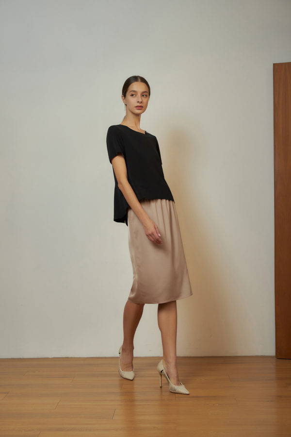 Reversible Midi Pencil Skirt with pink nude and black (reverse side)