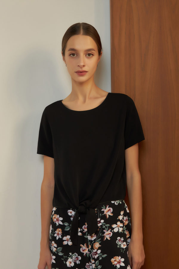 Reversible Tie-Waist Blouse with dark green and black (reverse side)