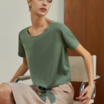 Reversible Tie-Waist Blouse with green floral prints and light green