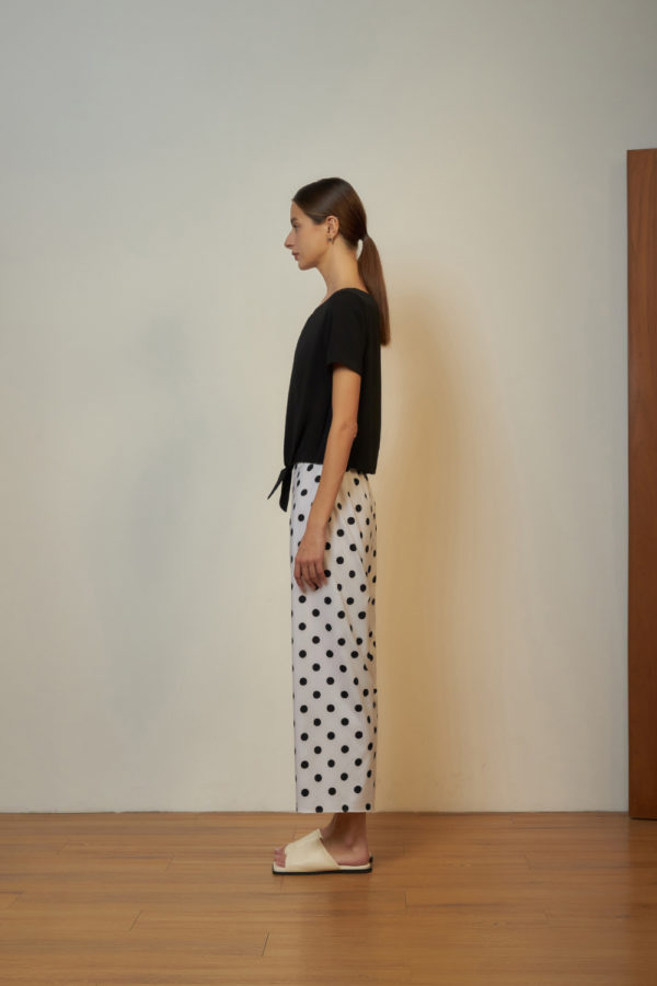 Reversible Signature Pants with bw polka dots and solid beige