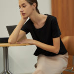 Reversible Midi Pencil Skirt with pink nude and black (reverse side)