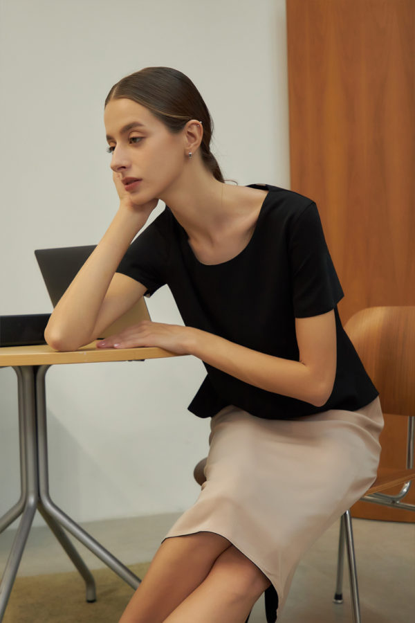 Reversible Midi Pencil Skirt with pink nude and black (reverse side)