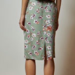 Reversible Midi Pencil Skirt with green floral prints and pink nude
