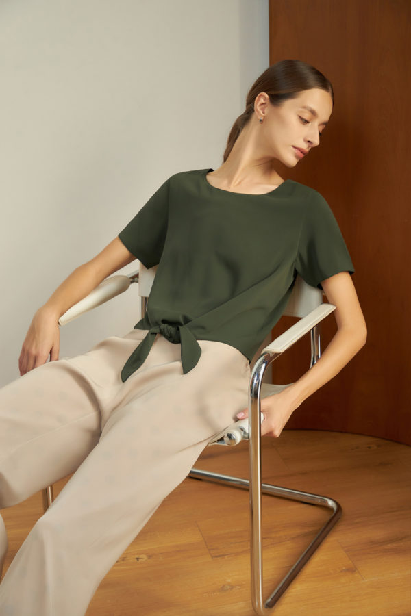 Reversible Tie-Waist Blouse with dark green and black (reverse side)