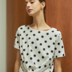 Reversible Tie-Waist Blouse with bw polka dots and solid beige (reverse side)