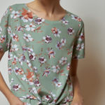 Reversible Tie-Waist Blouse with green floral prints and light green