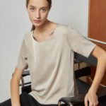 Reversible Basic Blouse I with navy polka dots and solid beige