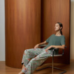 Reversible Signature Pants with green floral prints and light green