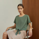 Reversible Midi Pencil Skirt with green floral prints and pink nude