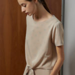 Reversible Tie-Waist Blouse with bw polka dots and solid beige (reverse side)