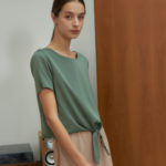 Reversible Tie-Waist Blouse with green floral prints and light green