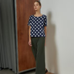 Reversible Basic Blouse I with navy polka dots and solid beige