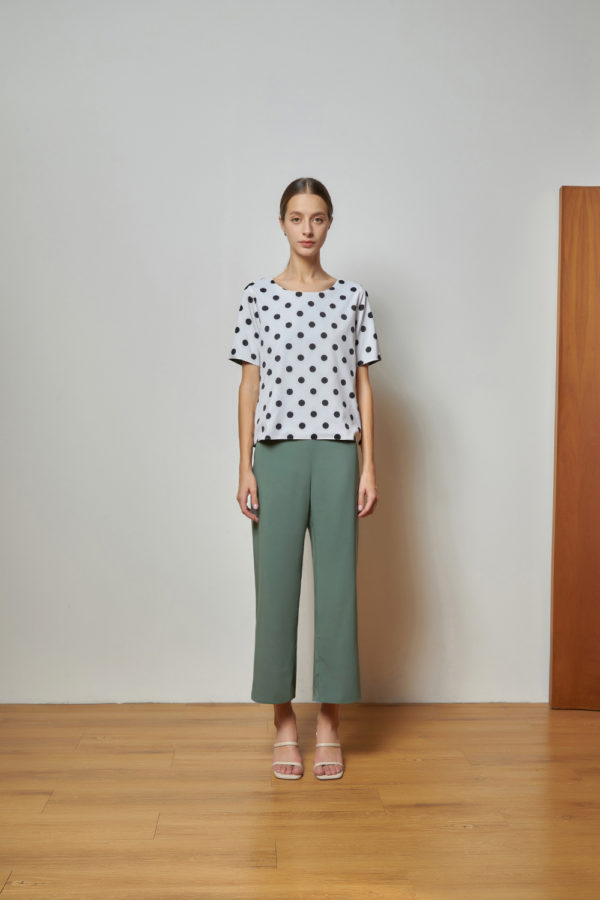 Reversible Basic Blouse I with bw polka dots and light green