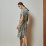 Reversible Midi Pencil Skirt with green floral prints and pink nude