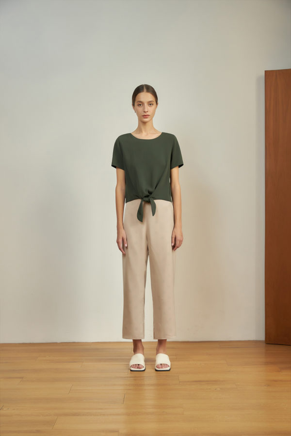 Reversible Tie-Waist Blouse with dark green and black (reverse side)