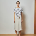 Reversible Tie-Waist Blouse with bw polka dots and solid beige (reverse side)
