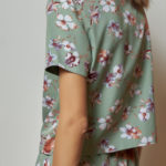 Reversible Tie-Waist Blouse with green floral prints and light green